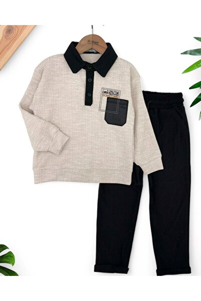 Ege Bebek Boys' Seasonal 4-11 Years Old Shirt Collar 2-Piece Top and Bottom Stylish Set