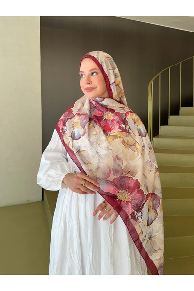 Nûda - Tarzın Değil , Tavrın Zarafeti French Silk Patterned Flowing Shawl Burgundy