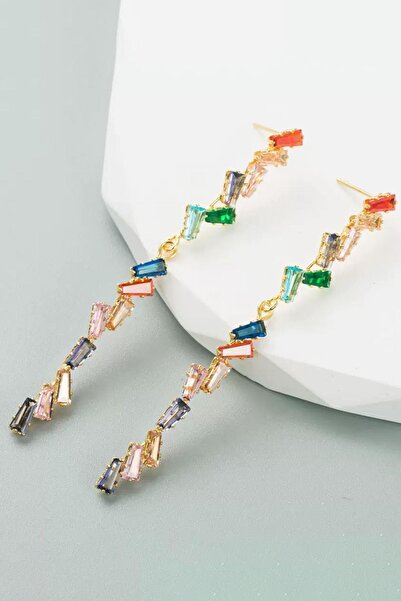 TAKIŞTIR Gold Color Stone Detailed Steel Earrings (Pair)