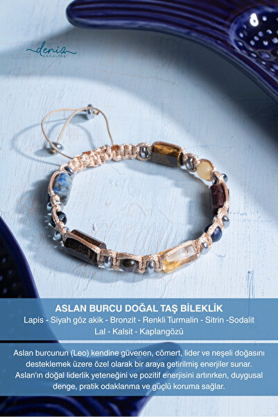 Deniz Doğal Taş سوار مكرامية من الحجر الطبيعي برج الأسد مع شهادة