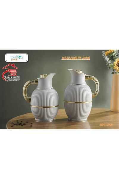 PETROS طقم ترامس البجعة شاي وقهوة بمقبض ذهبي 1+0.7لتر