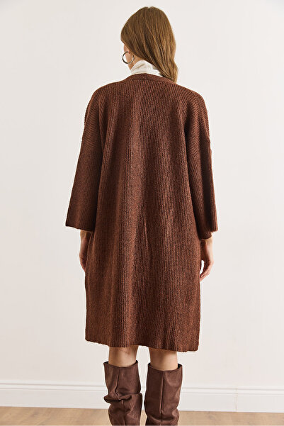 Olalook Kadın Kahverengi Yumuşak Dokulu Cepli Triko Hırka HRK-19000424