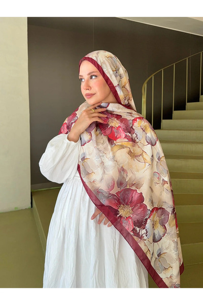 Nûda - Tarzın Değil , Tavrın Zarafeti French Silk Patterned Flowing Shawl Burgundy