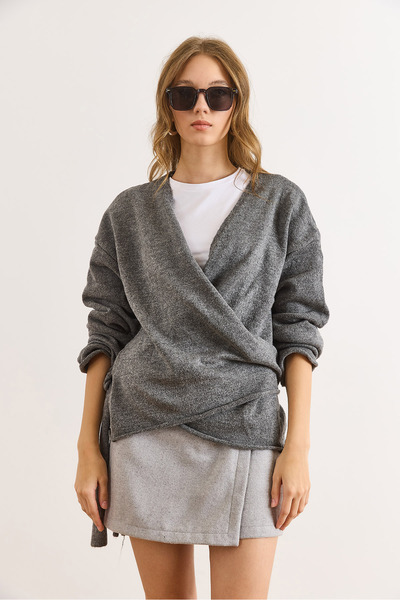 Olalook Women's Smoked Double-Breasted Collar Tie-Up Knit Cardigan Hrk-19000427