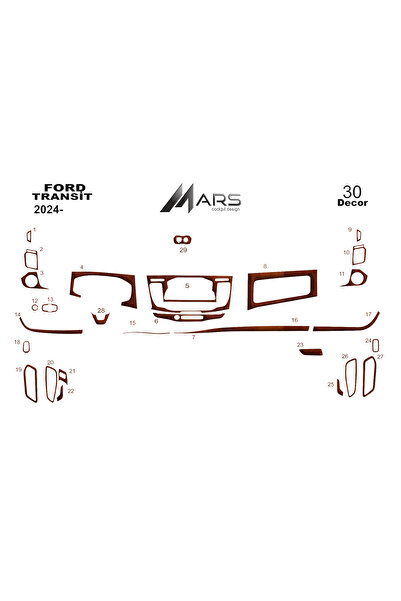 Marscockpitdesign غطاء لوحة التحكم / الكونسول لسيارة فورد ترانزيت 2024-