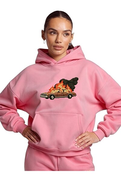 ArtYus سويت شيرت بقلنسوة كبير الحجم من القطن مطبوع عليه ألوان خاصة للسيارة لل...