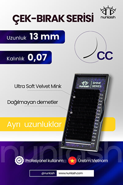 ÇEK BIRAK Serisi İpek Kirpik CC; 0,07; 13 mm (Tek uzunluk)