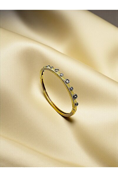 FUYA JEWELLERY 14K Gold Kaplama Zirkon Taşlı Kelepçe Bileklik