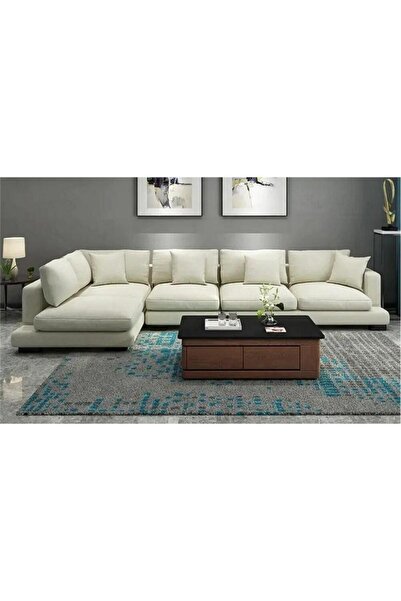 HOME HOUSE أريكة زاوية سويدية من الخشب والكتان - بيضاء