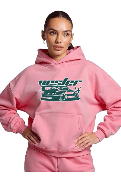 ArtYus سويت شيرت بقلنسوة كبير الحجم من القطن مطبوع عليه ألوان خاصة للسيارة من...