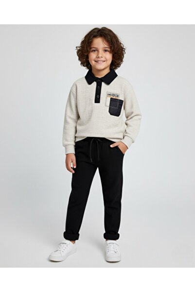 Ege Bebek Boys' Seasonal 4-11 Years Old Shirt Collar 2-Piece Top and Bottom Stylish Set