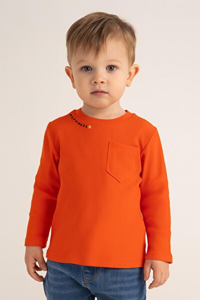 LUESS Unisex Çocuk Happiness Nakışlı Cepli Fitilli Kaşkorse Tişört