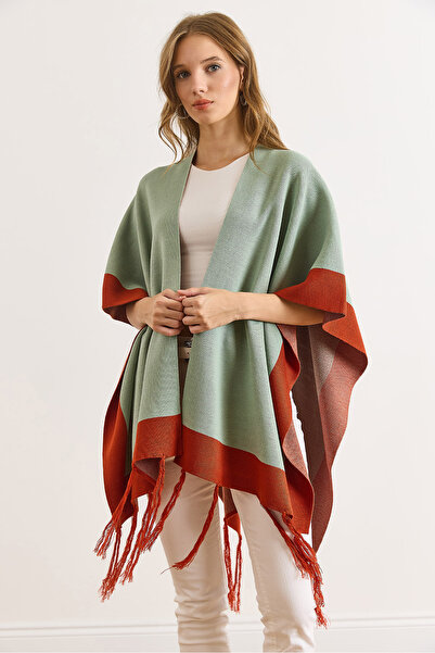 Olalook Women's Mint Green Color Block Poncho Cardigan Hrk-19000423