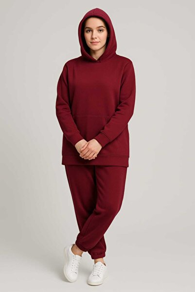 MAY MARA Plus Size 3-Ply 2-Piece Hooded Sharpened Long Side Slit Tracksuit Set