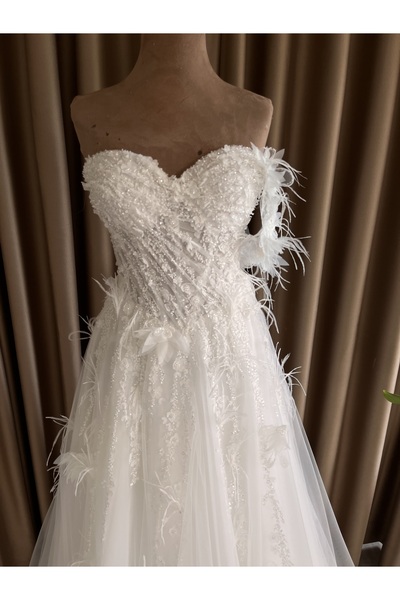 ABAD.HANDMADE Drape detaylı helen gelinlik