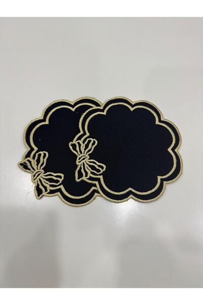 İNCİ ÇEYİZ 6 قطع من مناديل الكوكتيل المطرزة باللون البني وقواعد الأكواب.