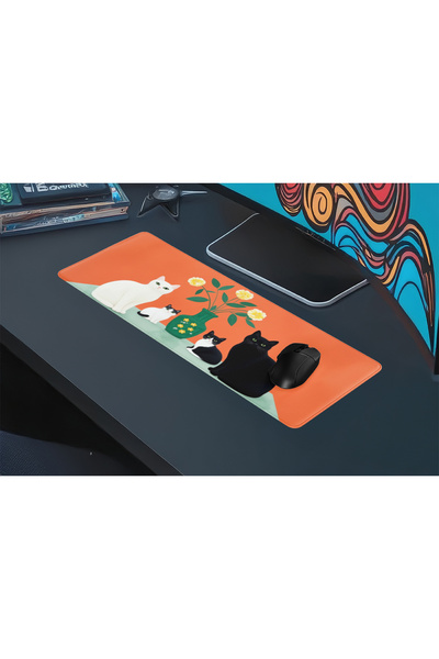 urzuva Minimal Meow Gaming Oyuncu MousePad 80x30 cm 3mm Mouse pad, Masaüstü Mat