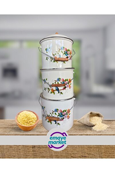 emaye market Enameled Potato Onion Bucket Bakraç Yogurt Pot (24 Cm10Lt) (26Cm13Lt)(28cm16 Lt) Set of 3