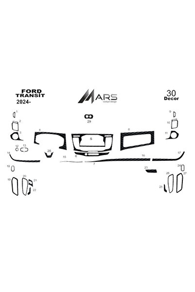 Marscockpitdesign غطاء لوحة التحكم / الكونسول لسيارة فورد ترانزيت 2024-