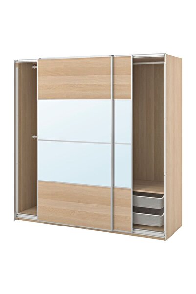 hobiurun PAX sürgü kapaklı gardırop, ağartılmış meşe görünümlü-aynalı cam, 20...