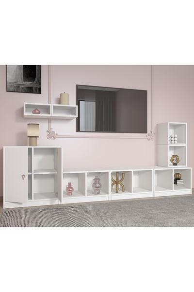 nettrends.net the new trend of shopping Modüler TV Ünitesi & Depolama Seti – 262 cm, 4 Taban Modül Duvar Rafı Yan Kule Beyaz-NRG-TVT-1010