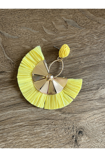 Büyük Hanım Large Yellow Color Beach Style Handmade Raffia Earrings
