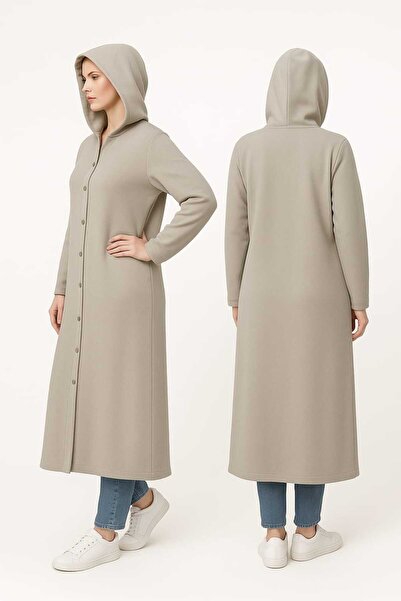 MAY MARA BÜYÜK BEDEN YANDAN CEPLİ KAPŞONLU ÇITÇITLI UZUN FERACE