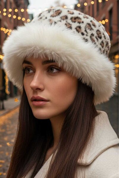 Mood Agenda Women's Leopard Patterned Plush Fur Kalpak Hat