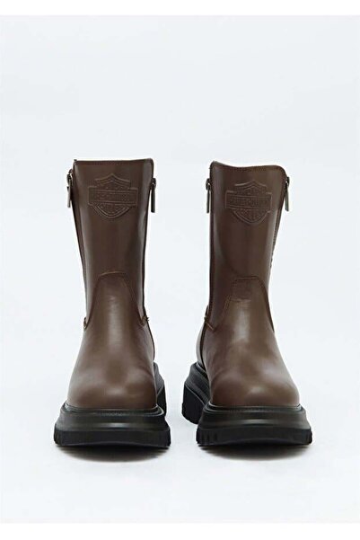 Harley Davidson Brown Leather Kadın Hakiki Deri Postal Bot & Bootie Kahve