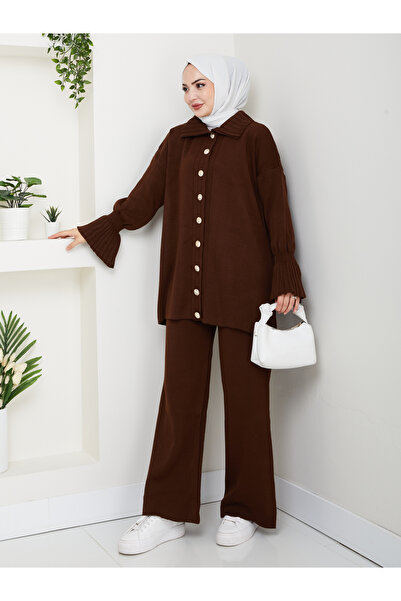 Kirazgym Σετ πλεκτό παντελόνι και ζακέτα με λεπτομέρεια πλισέ από την Elit Kol