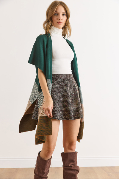 Olalook Kadın Zümrüt Yeşili Zikzak Desenli Panço Hırka HRK-19000422