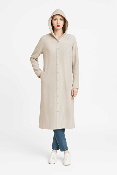 MAY MARA BÜYÜK BEDEN YANDAN CEPLİ KAPŞONLU ÇITÇITLI UZUN FERACE