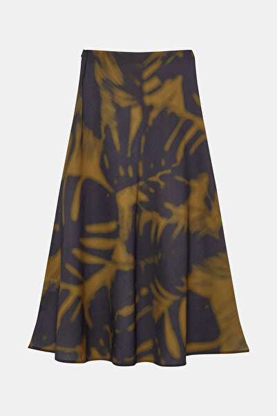 W Collection SİYAH KAHVE DESENLİ MİDİ ETEK