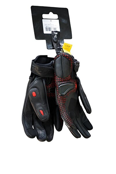 Tech90 Kırmızı Siyah Deri Motosiklet Eldiveni