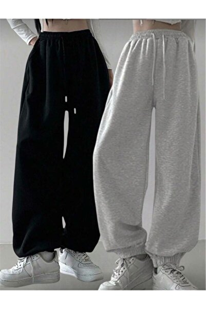 Le Vion قطعتان من بنطلونات الجوجر الرياضية الفضفاضة ذات الأرجل المطاطية باللو...