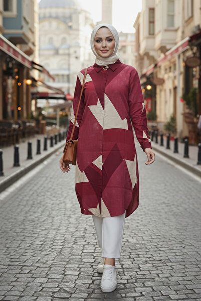 N.S NEVA STYLE Patterned Cherry Hijab Viscose Tunic 11710Vsn