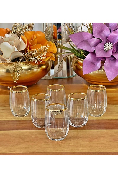 P&ORA PREMIUM KITCHEN PRODUCTS Linka Real Gilded (Shiny) 6-Person Coffee or Water Cup, Soft Drink Cup, Dowry Gift