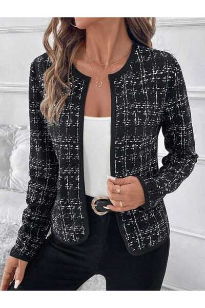 JANES Дамско сако с отворена предна част и тъкани детайли в стил Шанел