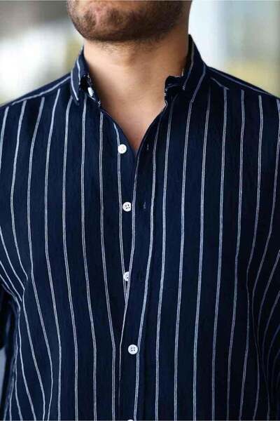 Valiberta Чоловіча сорочка Scorsese Relaxed Fit у смужку - синя