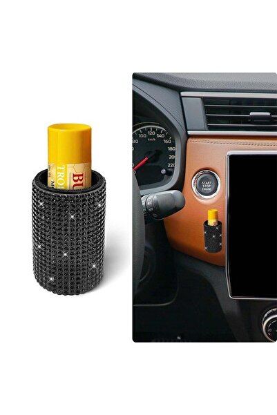 Bukela حامل أحمر الشفاه للسيارة، حامل مرطب شفاه عازل لامع، ملحقات سيارة مرصعة بأحجار الراين