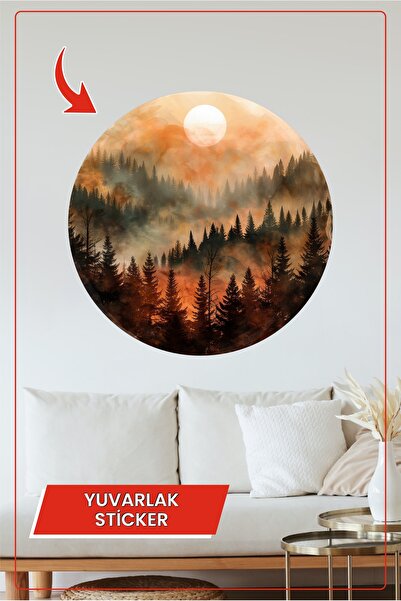 KOSS Dijital Πορτοκαλί ομιχλώδης ζούγκλα Στρογγυλό αυτοκόλλητο Ηλιόλουστο τοπ...