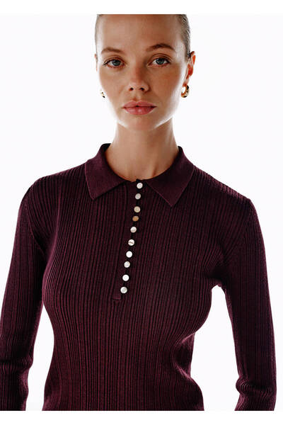 Knitss Polo Yaka Extrafıne Merino Yün Karışımlı Triko Mor