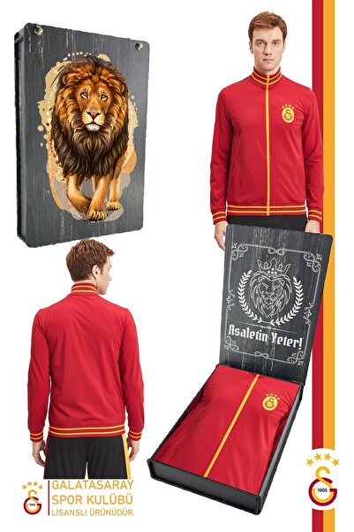 Galatasaray Orijinal Lisanslı Dik Yaka Fermuarlı Erkek Sweat Gs Aslan Baskılı Hediyelik A
