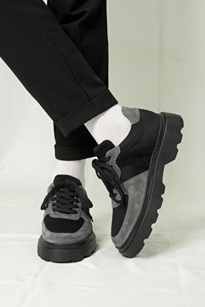 TETRİ Victoria Model Hakiki Deri El Yapımı Gri Süet Sneaker Ayakkabı