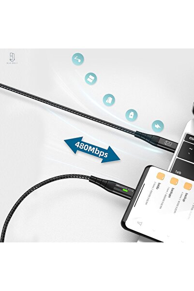 Blue Ocean USB C Cable 100W PD 5A QC Fast Charging With LED Display 480Mbps Data Cable, Nylon Braide