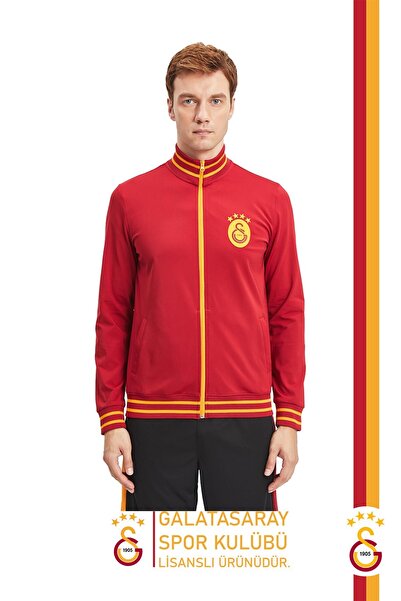 Galatasaray Orijinal Lisanslı Dik Yaka Fermuarlı Erkek Sweat Gs Aslan Baskılı Hediyelik A