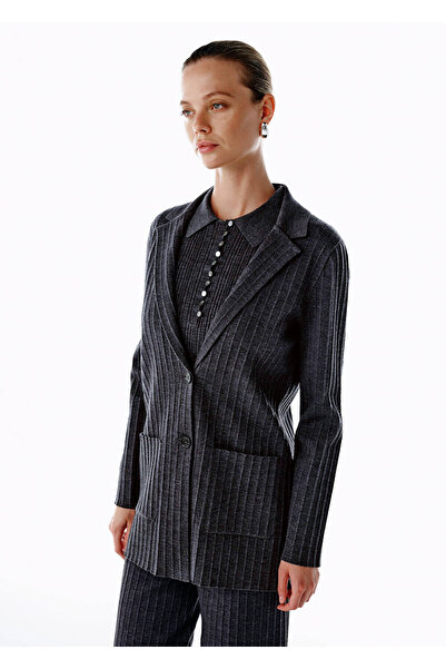 Knitss Extrafine Merino Wool Blend Knitwear Jacket Dark Gray