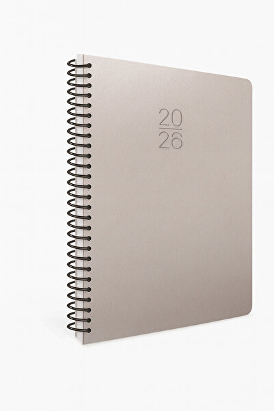 Andofis 2026 Дневник Дневен 17x24 Спирална подвързия Твърда корица Неделя Единична страница Сив