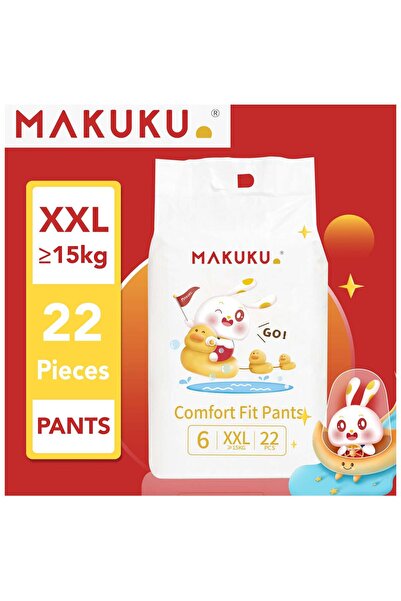 MAKUKU حفاضات بنطلون مريحة - مقاس 6 (15+ كجم) | من 18 إلى 24 شهرًا | 22 قطعة