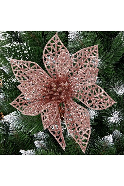 OEM Set 10 ornamente pentru bradul de Craciun, stea Poinsettia, 10cm, roz